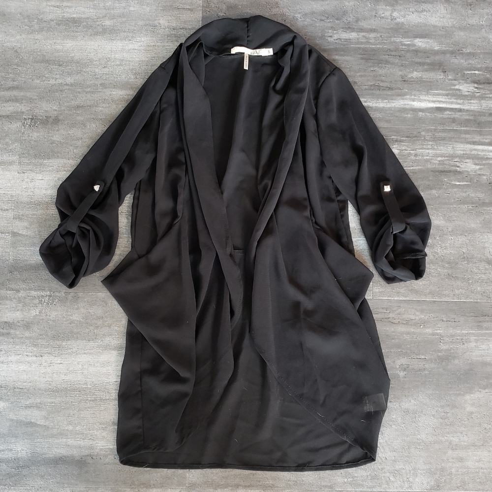 Black Sheer Detailed Have Long Dressy Duster